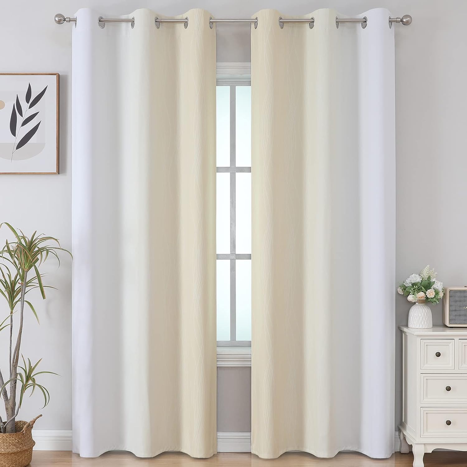 Estelartextiler Estelar Textiler Beige and Greyish White Blackout Curtains for Living Room, Thermal Insulated Ombre Grommet Curtains & Drap…