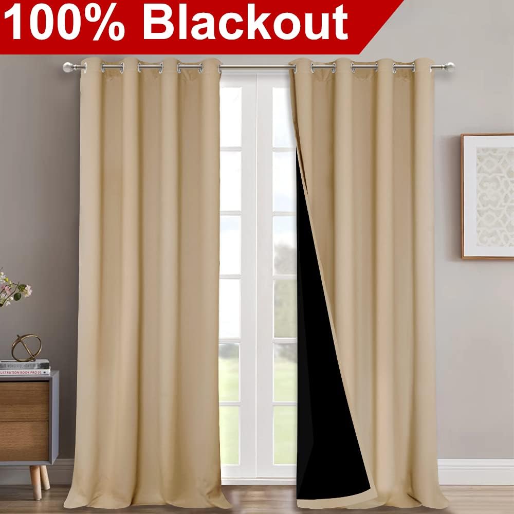 Nicetown 100% Blackout Blinds, Set of 2, 46" x 102", Biscotti Beige, Laundry Room Decor Window Treatment Curtains for Large Patio Sliding D…