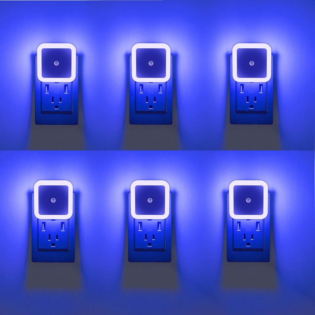 6 Pack Blue LED Night Light Plug in, Dusk to Dawn Sensor Automatic On and Off, Energy Efficient, Soft Glow Kids, Nursery, Bedroom…
