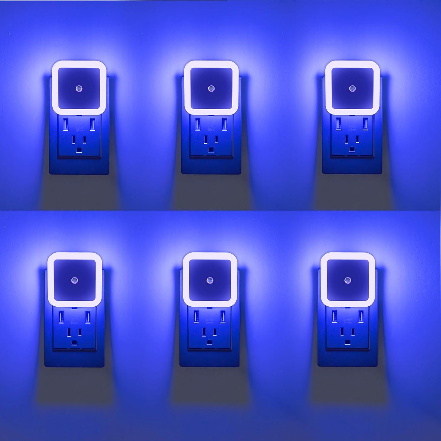 6 Pack Blue LED Night Light Plug in, Dusk to Dawn Sensor Automatic On and Off, Energy Efficient, Soft Glow Kids, Nursery, Bedroom…