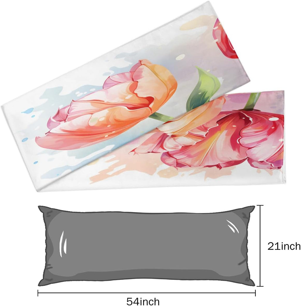 Aglebo Watercolor Tulips Body Pillow Covers Super Soft Satin Decorative Pillowcase with Hidden Zipper Cooling Breathable Case Rectangle Cov…