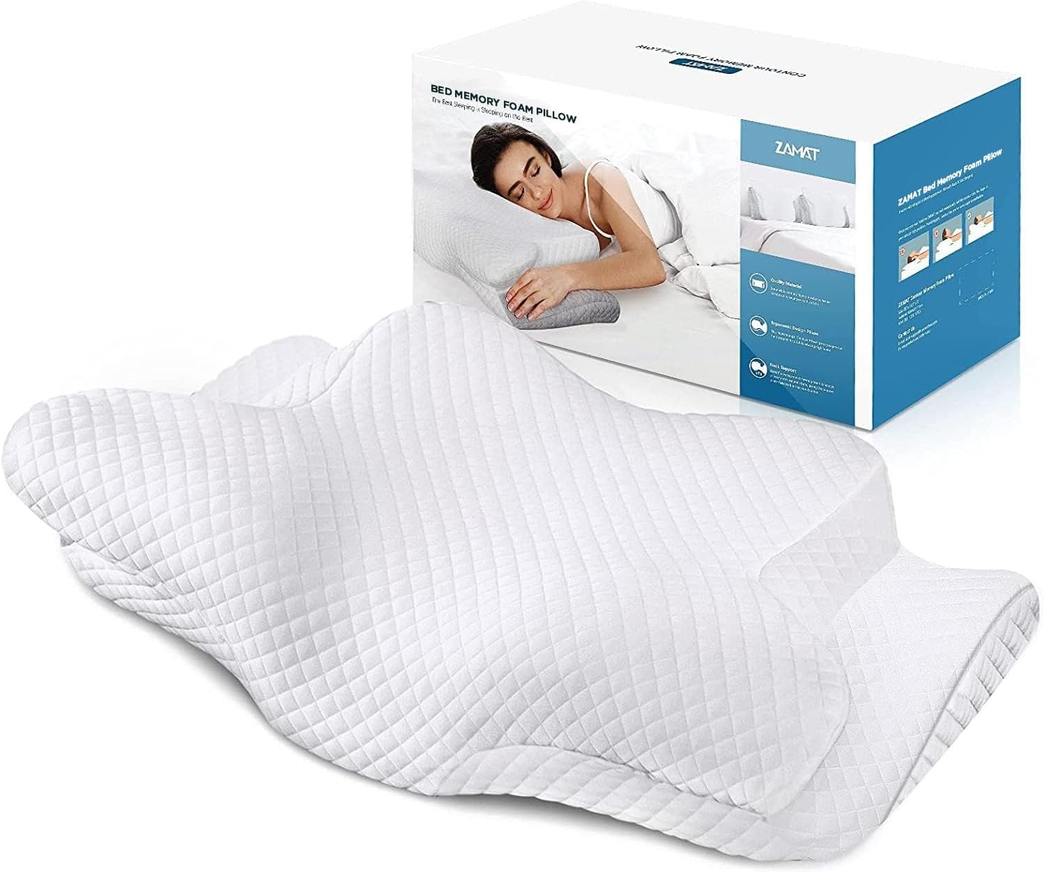 Zamat Adjustable Cervical Memory Foam Pillow, Odorless Neck Pillows for, Orthopedic Pillows for Sleeping with Cooling Pillowcase, Bed Supp…