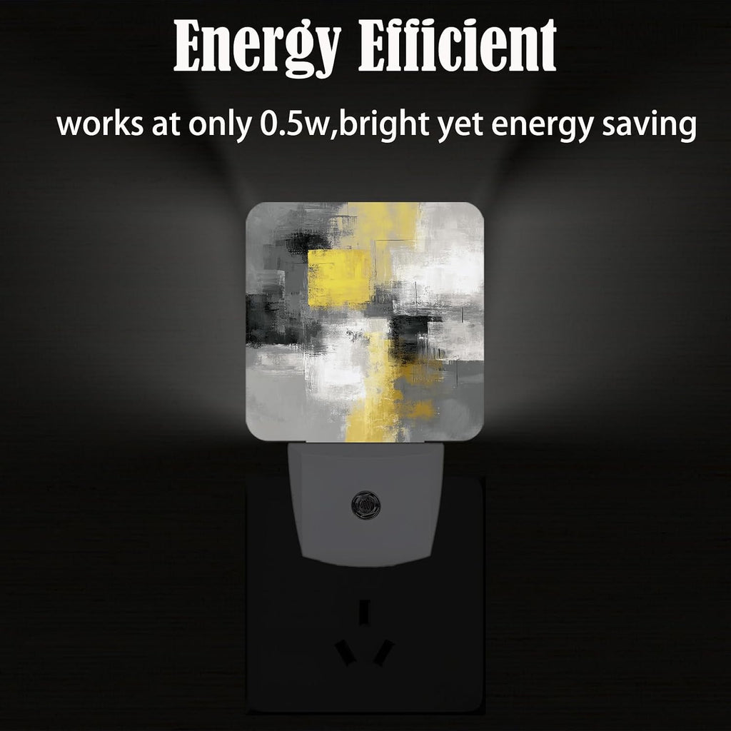 Abstract Oil Painting Night Light, Grey and Yellow Plug Into Wall with Dusk to Dawn Light Sensors, Warm Nightlights for…