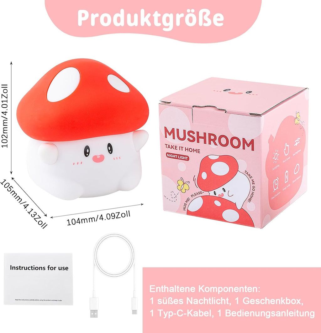 Rytinazzz Silicone Night Light for Kids, 50H Long Battery Mushroom Lamp, Gift for Kids, Cute Bedside Light for Girls Room, Rechargeable…