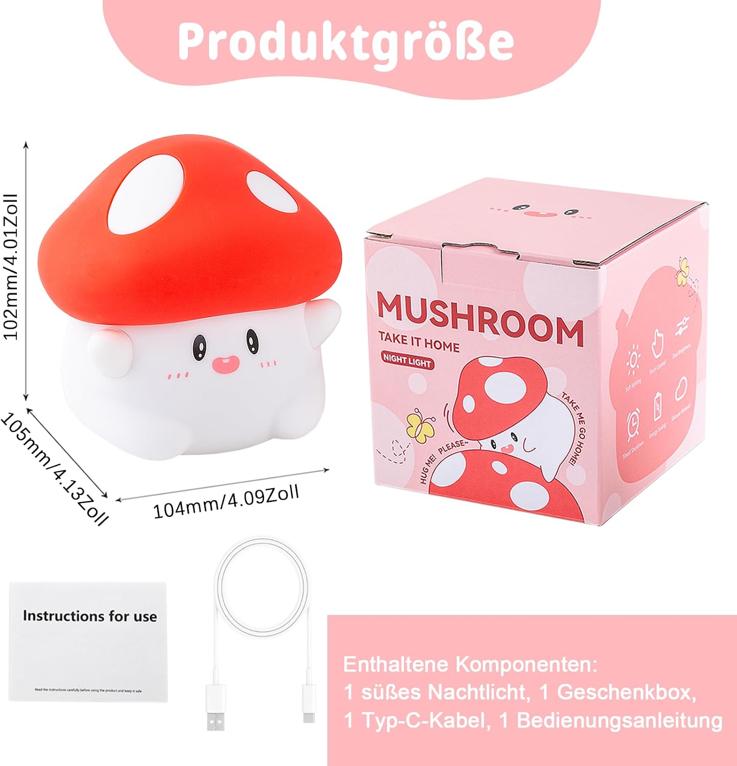Rytinazzz Silicone Night Light for Kids, 50H Long Battery Mushroom Lamp, Gift for Kids, Cute Bedside Light for Girls Room, Rechargeable…