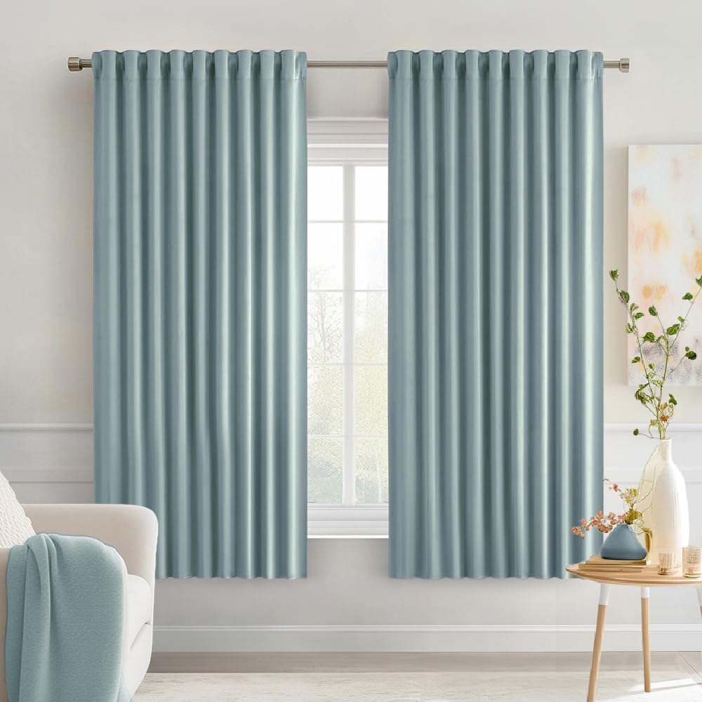Miulee Slate Blue Back Tab Blackout Curtains 63 Inch Length 2 Panels Set for Living Room Bedroom Privacy, Rod Pocket/Pinch Pleat Thermal In…