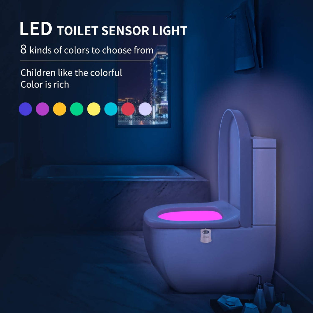 Toilet Night Light, Toilet Bowl Light, Motion Sensor Activated LED Night Light, 8-Color Light up for Bathroom Decor, Kids Bathroom Set…