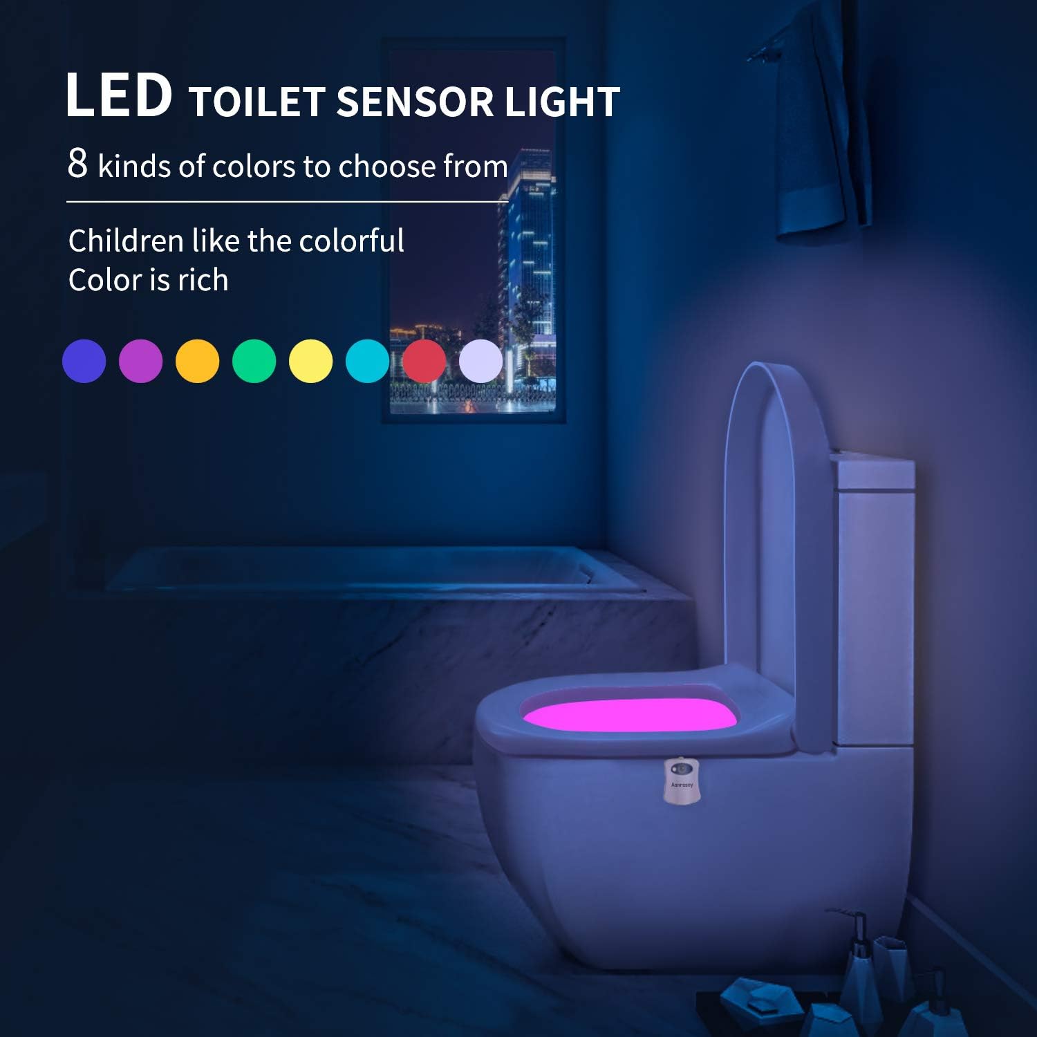Toilet Night Light, Toilet Bowl Light, Motion Sensor Activated LED Night Light, 8-Color Light up for Bathroom Decor, Kids Bathroom Set…