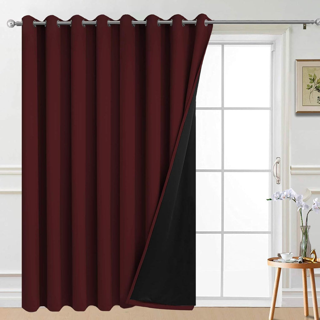 Yakamok 100% Blackout Extra Wide Thermal Insulated Curtains, Total Shade Patio Door Curtain, Full Light Shading Sliding Door Drape Room…