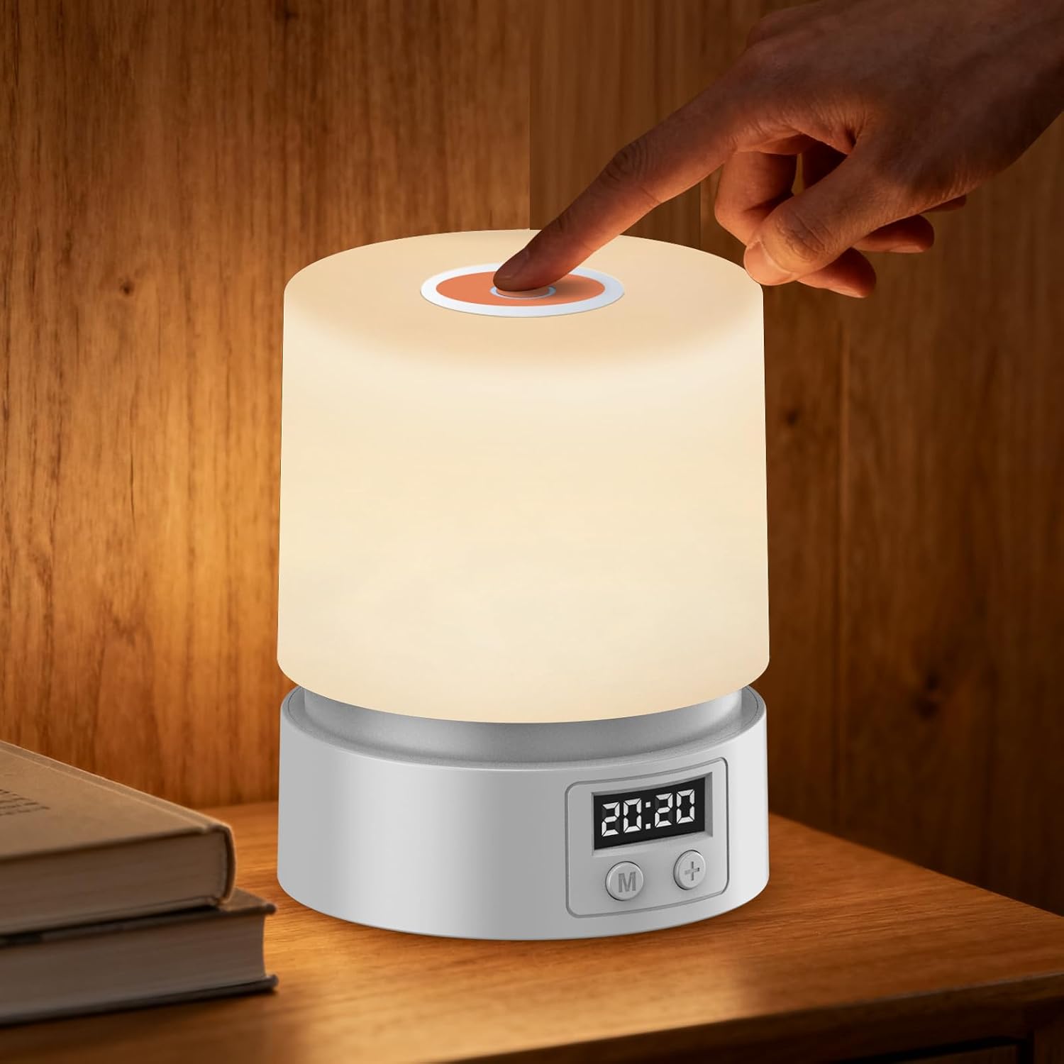 Nursery Night Light with Clock for Kids, Touch Lamp Bedside Desk Lamp, Portable Breastfeeding Night Lamp for Baby, 3 Color Stepless…