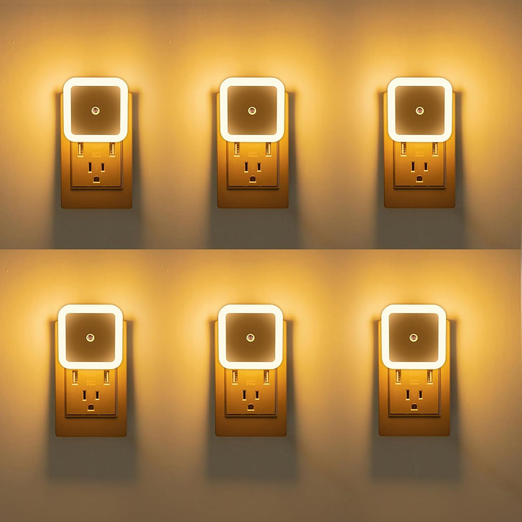 KINUR 6 Pack Night Light, Warm White LED Night Lights Plug into Wall with Dusk to Dawn sensors, Plug in Night Lights for Kids Room…