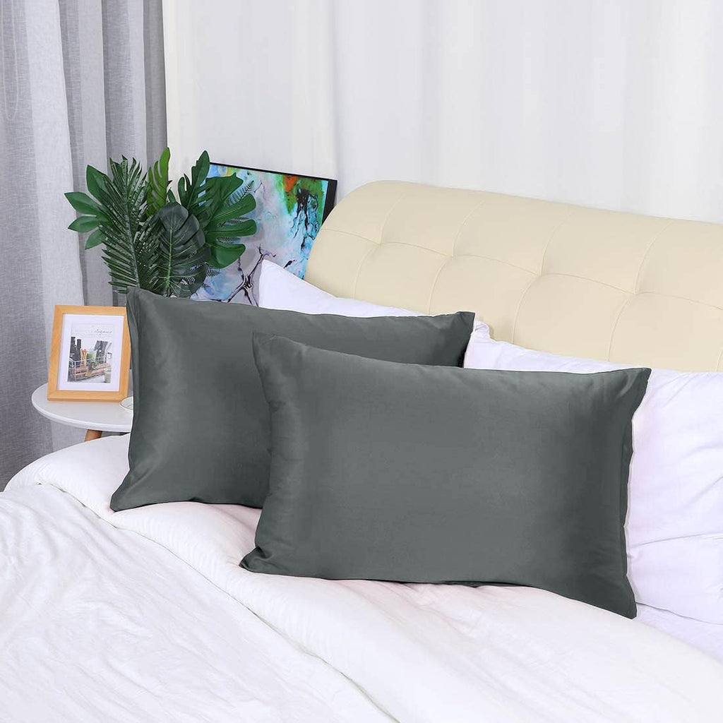 uxcell Queen Satin Pillowcase with Zipper, Super Soft and Luxury, Silky Pillow Cases Covers Set of 2, 20"x30", Grey
