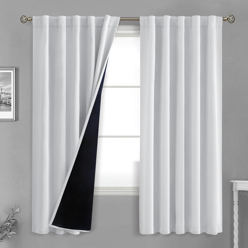 BGment Greyish White 100% Blackout Curtains 72 Inches Long with Noise-reducing Liner, Rod Pocket and Back Tab Double Layer Room Darkening…