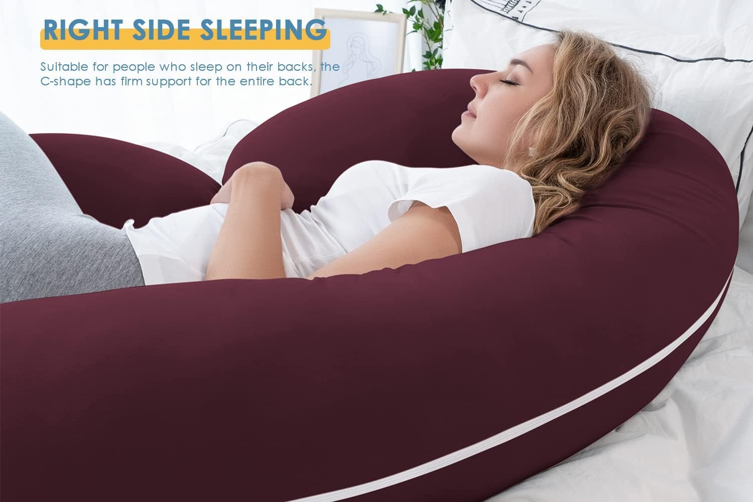 INSEN Pregnancy Pillow, Maternity Body Pillow with Velvet Cover, C Shaped for Side Sleeping, Dark Purple