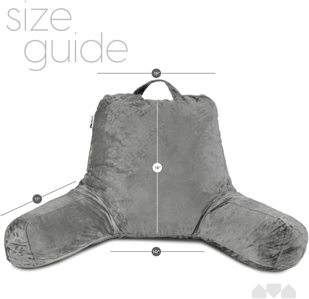 Milliard Reading Pillow with Arms, Grey, Shredded Memory Foam Back Pillow for Bed Sitting Up - Sit Up Backrest Support for Reading & Rest…