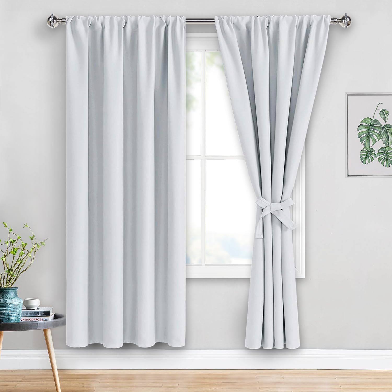 Jiuzhen Curtains for Bedroom - Room Darkening Thermal Curtains, Blackout Drapes Set of 2 Panels with Tiebacks, Light Blocking Curtains for…