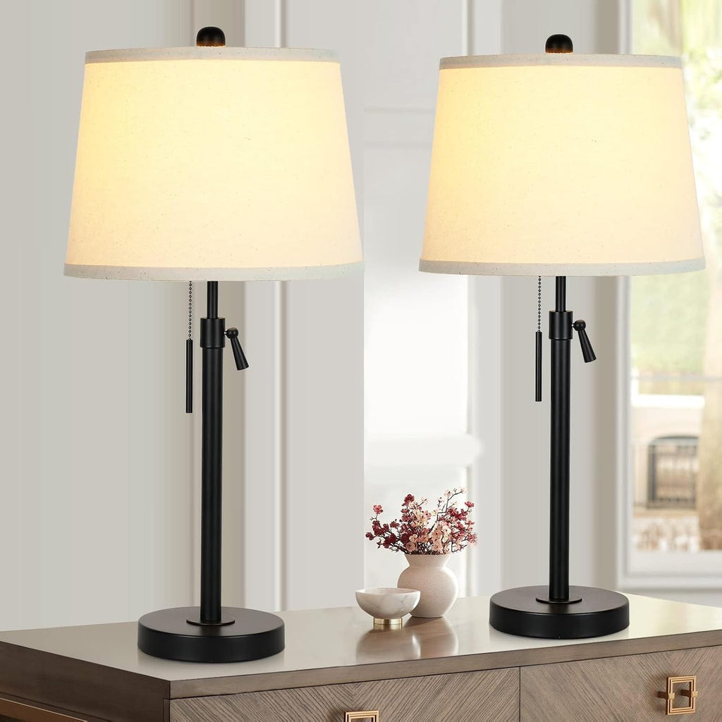 Bedside Table Lamps Set of 2: Tall Black Table Lamps for Living Room End Table | Height Adjustable 3-Way Dimmable Nightstand Lamp with…