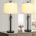 Bedside Table Lamps Set of 2: Tall Black Table Lamps for Living Room End Table | Height Adjustable 3-Way Dimmable Nightstand Lamp with…