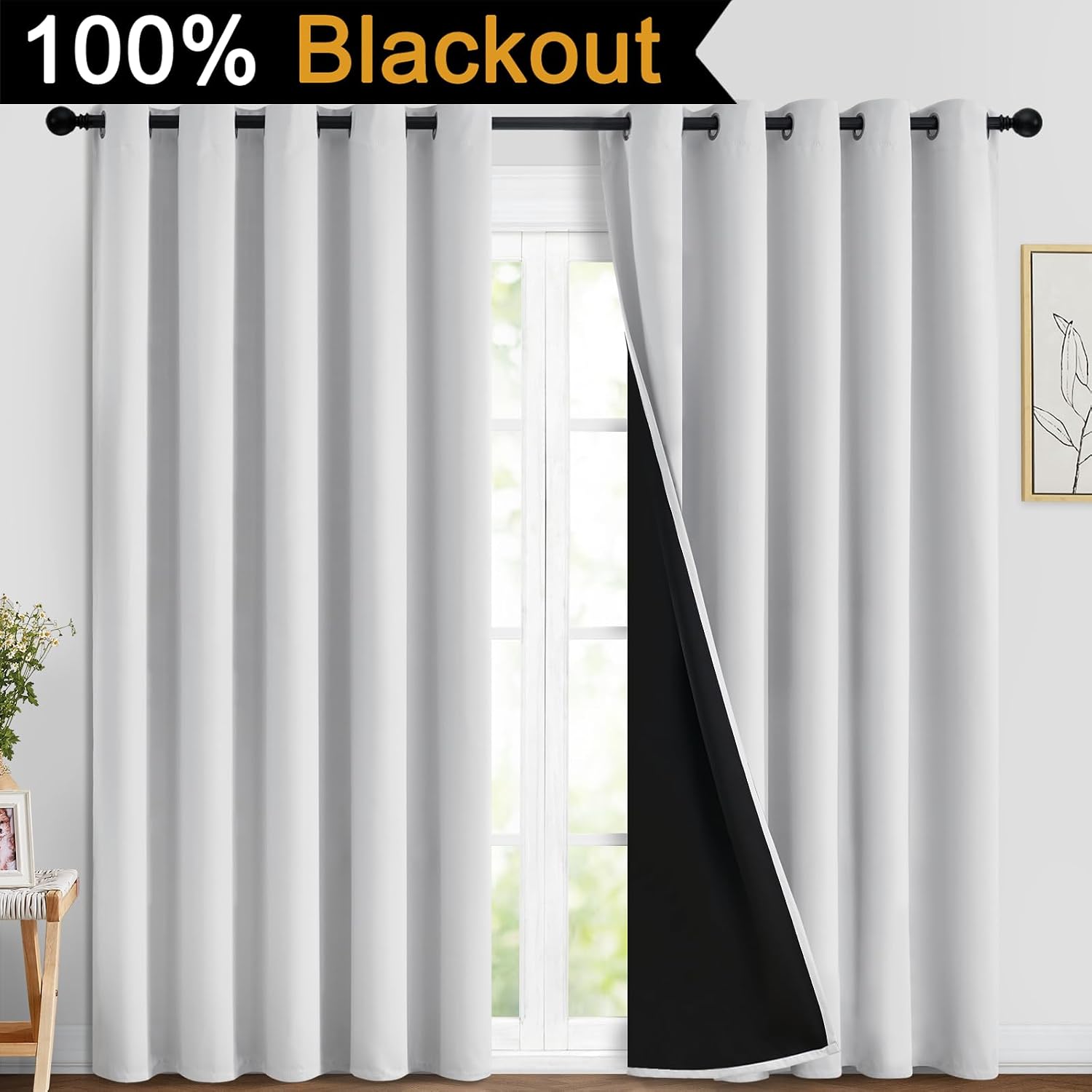 Yakamok 100% Blackout Curtains 84 Inches Long, 2 Thick Layers Heat and Full Light Blocking Soft Thermal Insulated Drapes for Bedroom(70" Wi…
