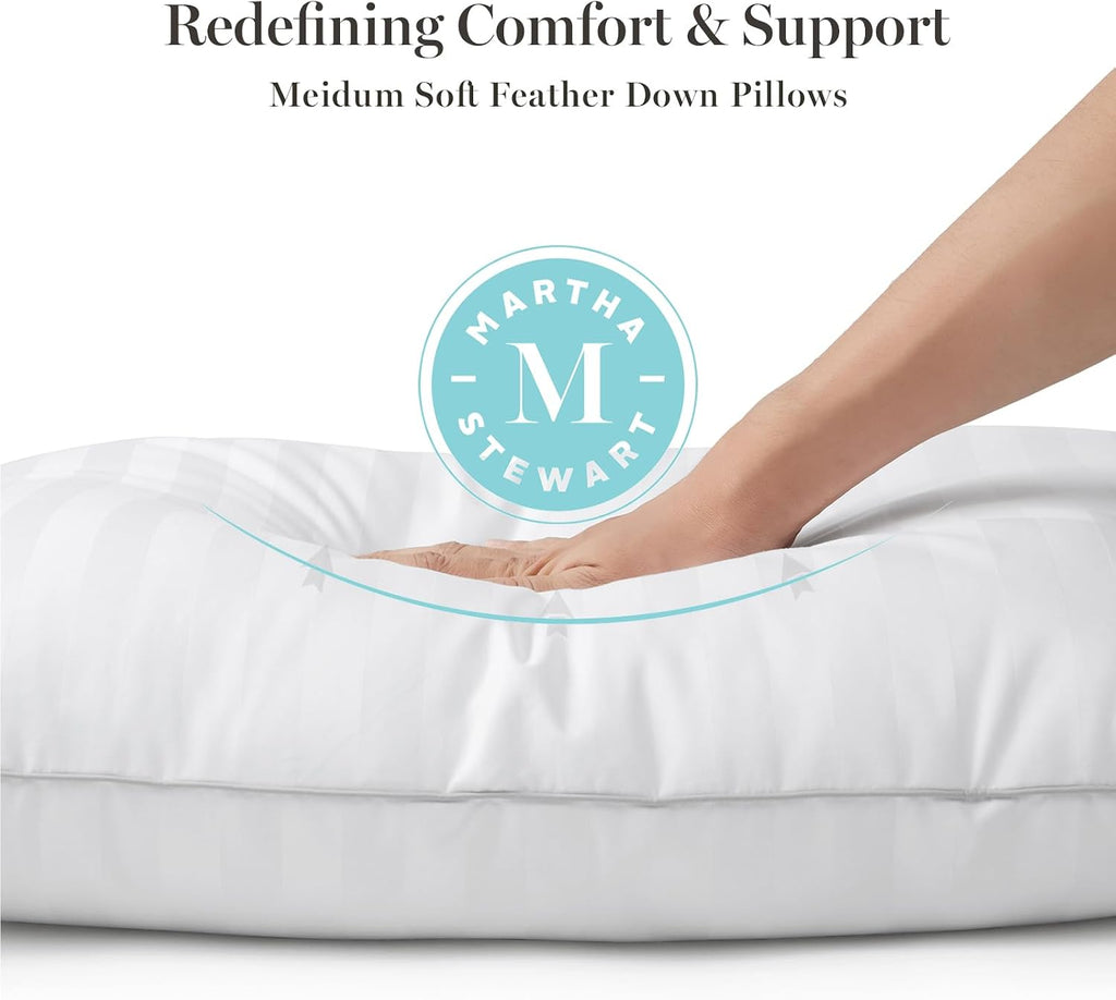 Martha Stewart Hotel Collection Bed Pillows 100% Cotton 500 Thread Count Damask Stripe Embroidered King Size (Pack of 6)