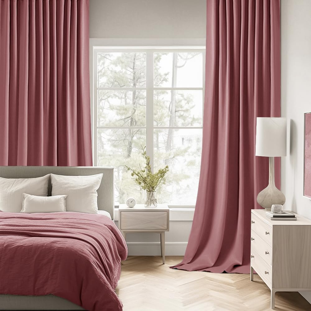 Miulee Dusty Rose Back Tab Blackout Curtains 120 Inch Long 2 Panels Set for Bedroom, Rod Pocket/Pinch Pleated Extra Long Thermal Insulated…