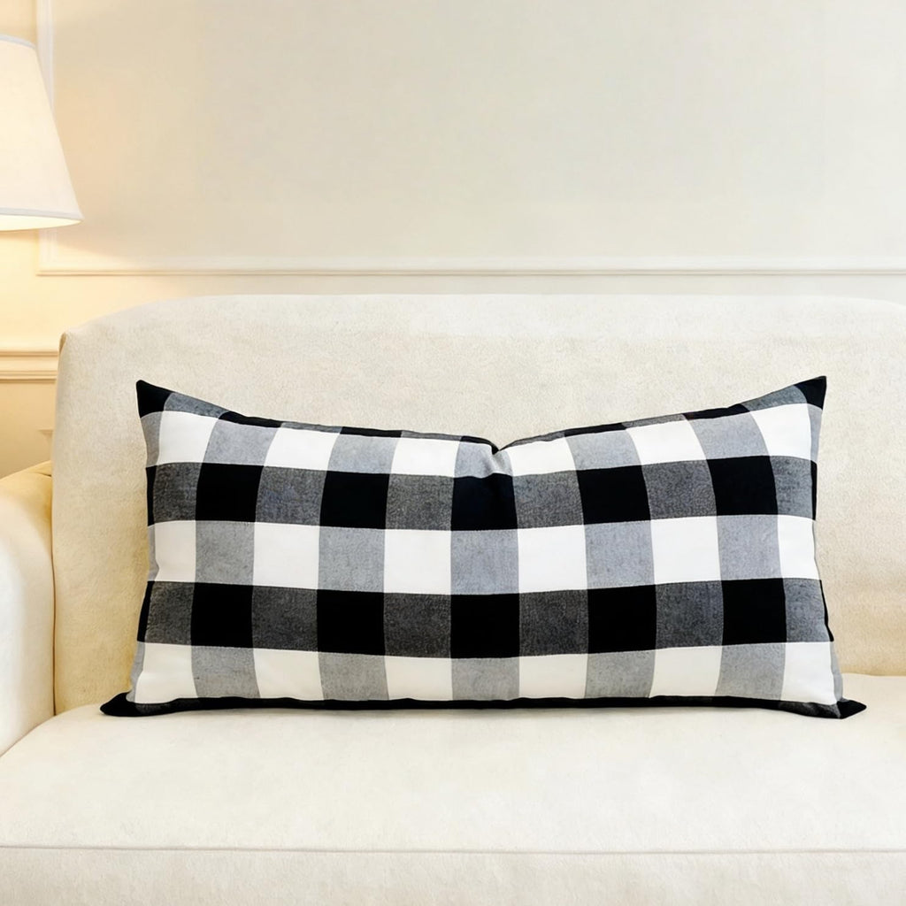 Slow Cow Black Checker Plaid Rectangular Pillow Cover Pillowcase Decorative Lumbar Throw Pillow Cover for Couch Sofa 12 x 24 Inches