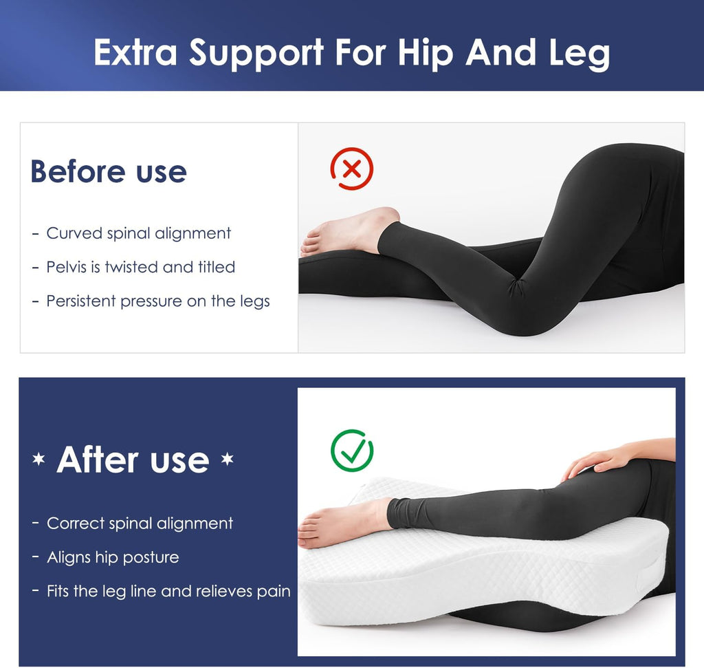 Livemy Leg Pillow for Side Sleepers, Memory Foam Knee Pillow for Side Sleeping, Leg Elevation Pillow for Hip/Back/Sciatica Helps Spi…
