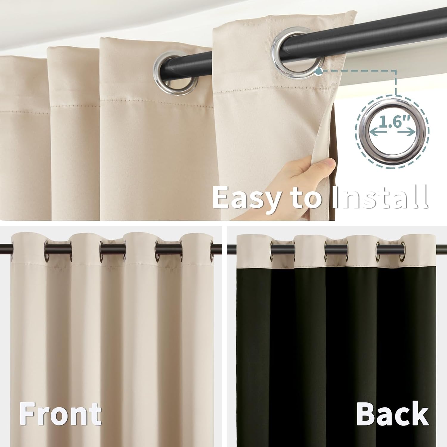 BGment Thermal Insulated 100% Blackout Curtains 72 Inch Length 2 Panels, Total Light Blocking Curtains for Bedroom, Grommet Window Drapes w…