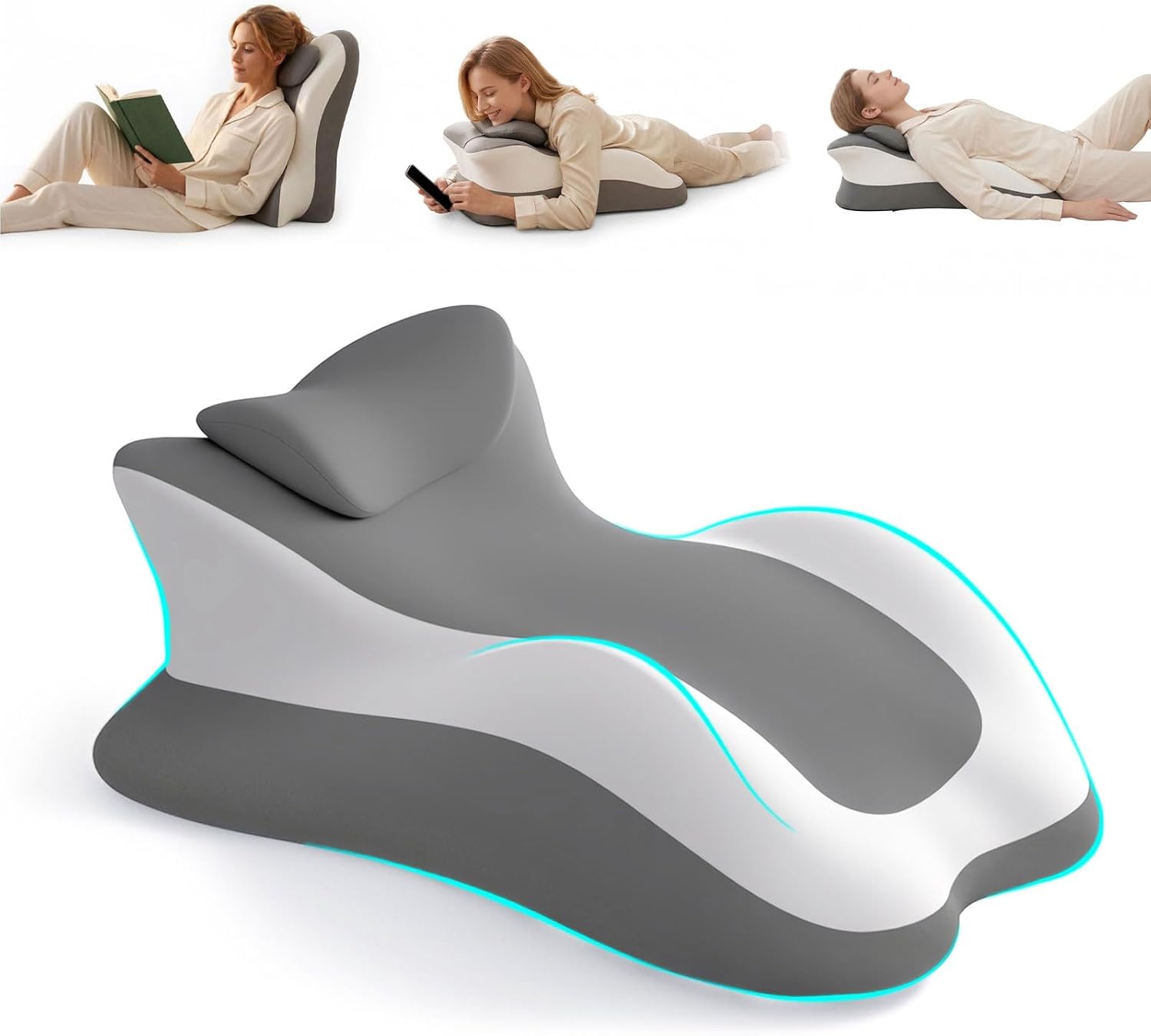 OBVADETechnology Memory Foam Ergonomic Reading Pillow for Bed, Multi-Position Support Pillow for Reading in Bed, Prone Sleeping, Lumbar & L…