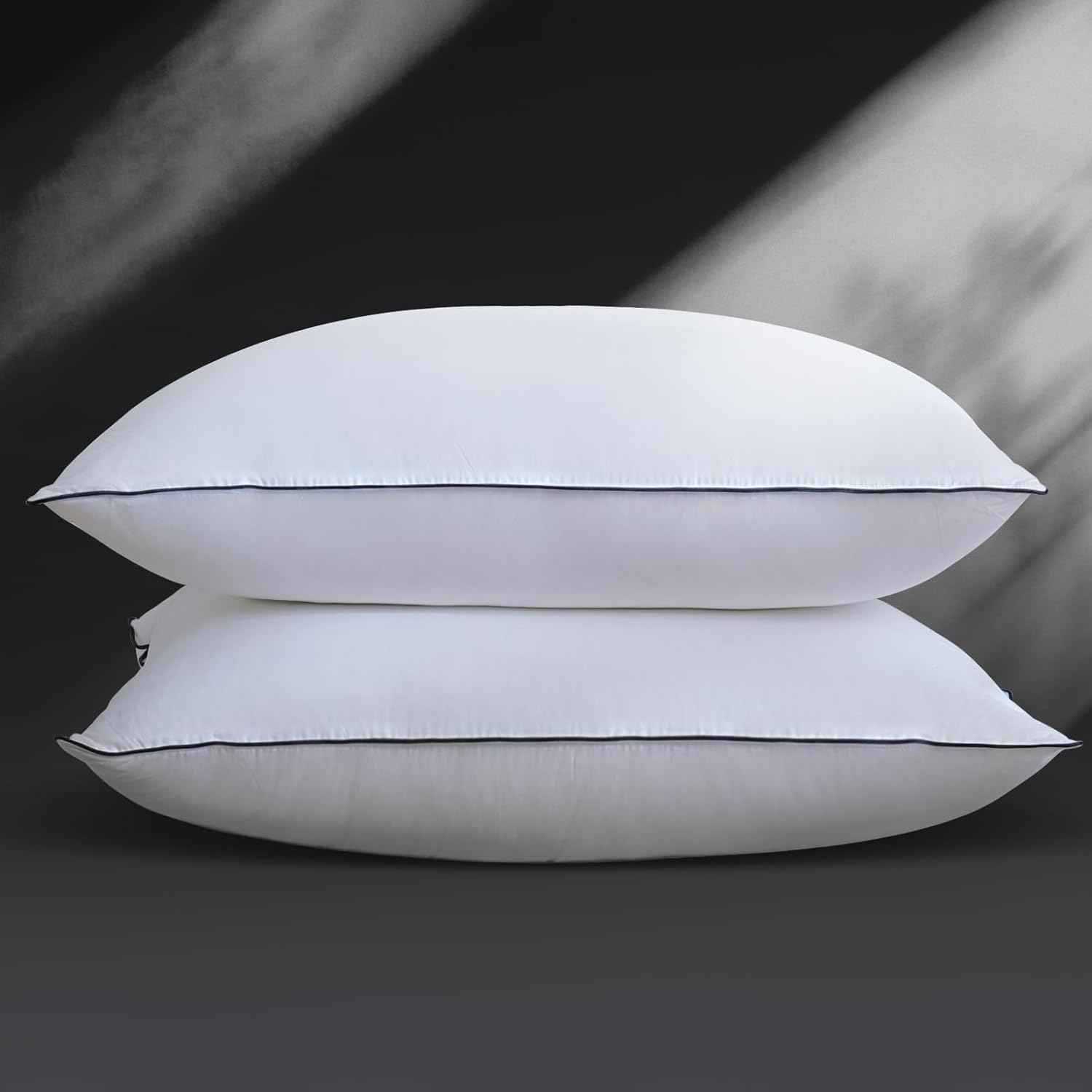 Luxurious Goose Down Bed Pillows Queen Size Set of 2, Hotel Collection Pillows Designed for Deep Sleep, Soft and Supportive Filling for…