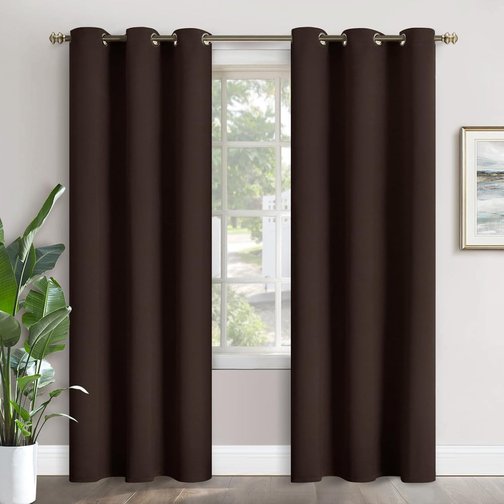 YoungsTex Brown Blackout Curtains for Bedroom 84 Inches Length - Thermal Insulated with Grommet Room Darkening Curtains for Living Room, 2…