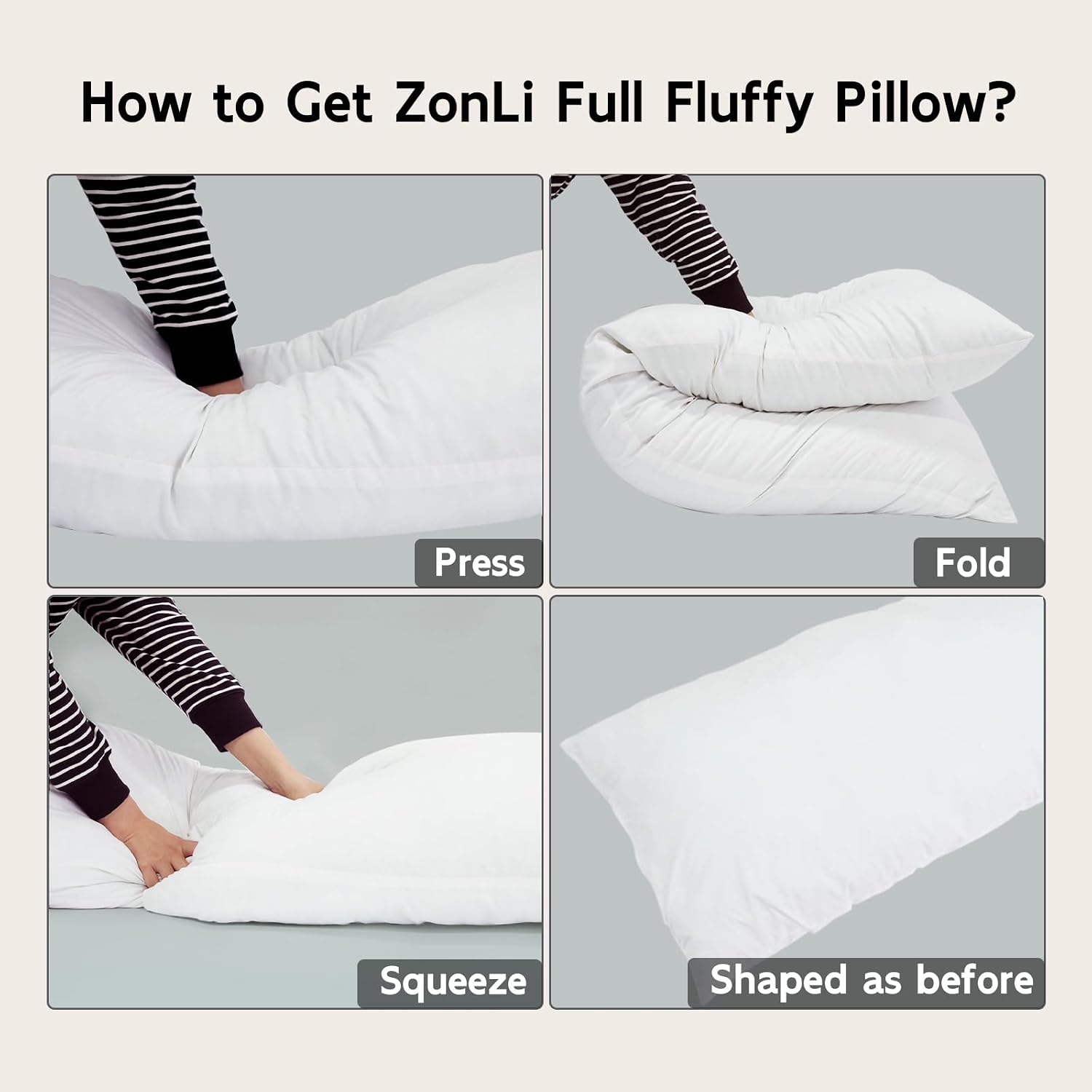 Zonli Fluffy Body Pillow, Full Body Pillows for Adults, Long Pillow for Sleeping with Removable Cover and Adjustable Filling for Side Sleep…