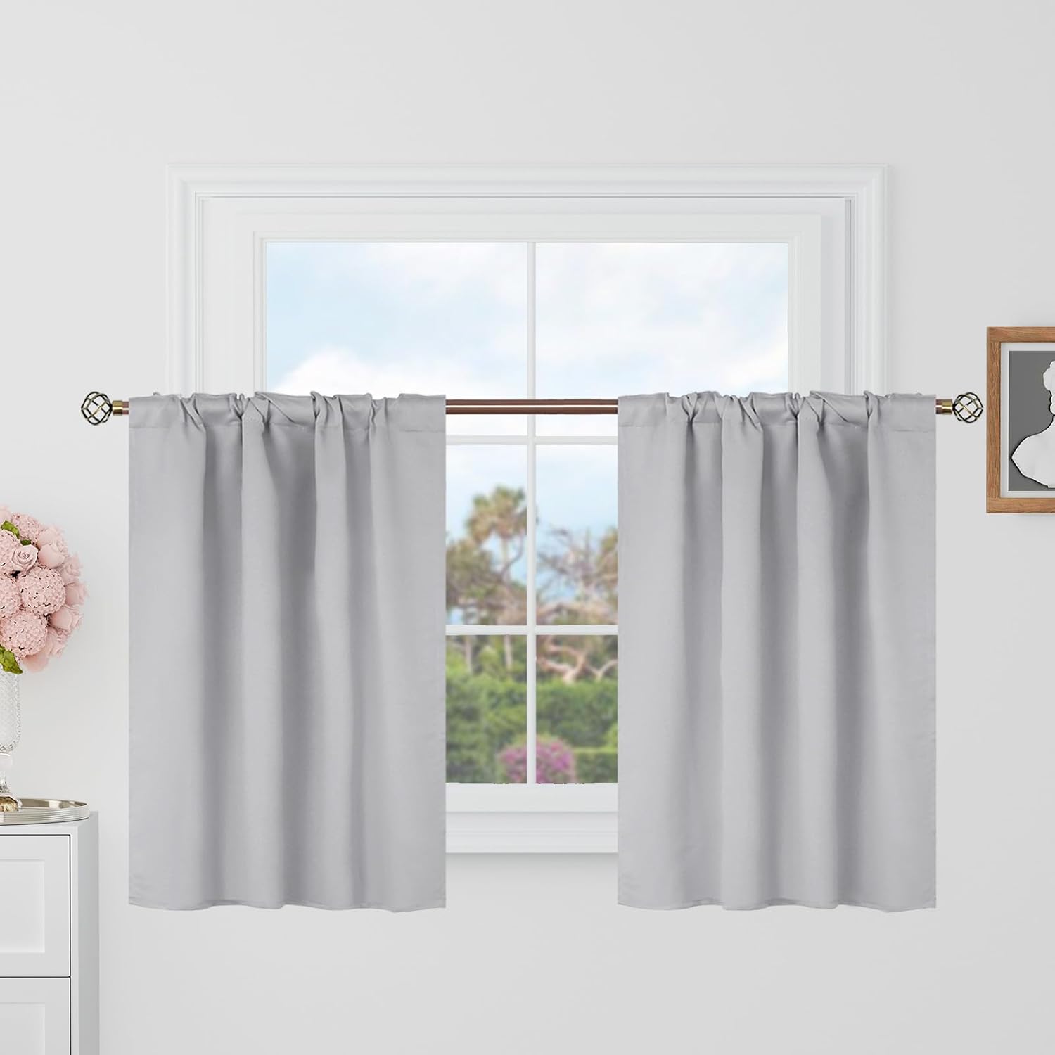 BGment Light Grey Cafe Curtains 36 Inch Length for Half Windows - 34 x 36 inch Curtains Rod Pocket and Back Tab Thermal Insulated Room Dark…