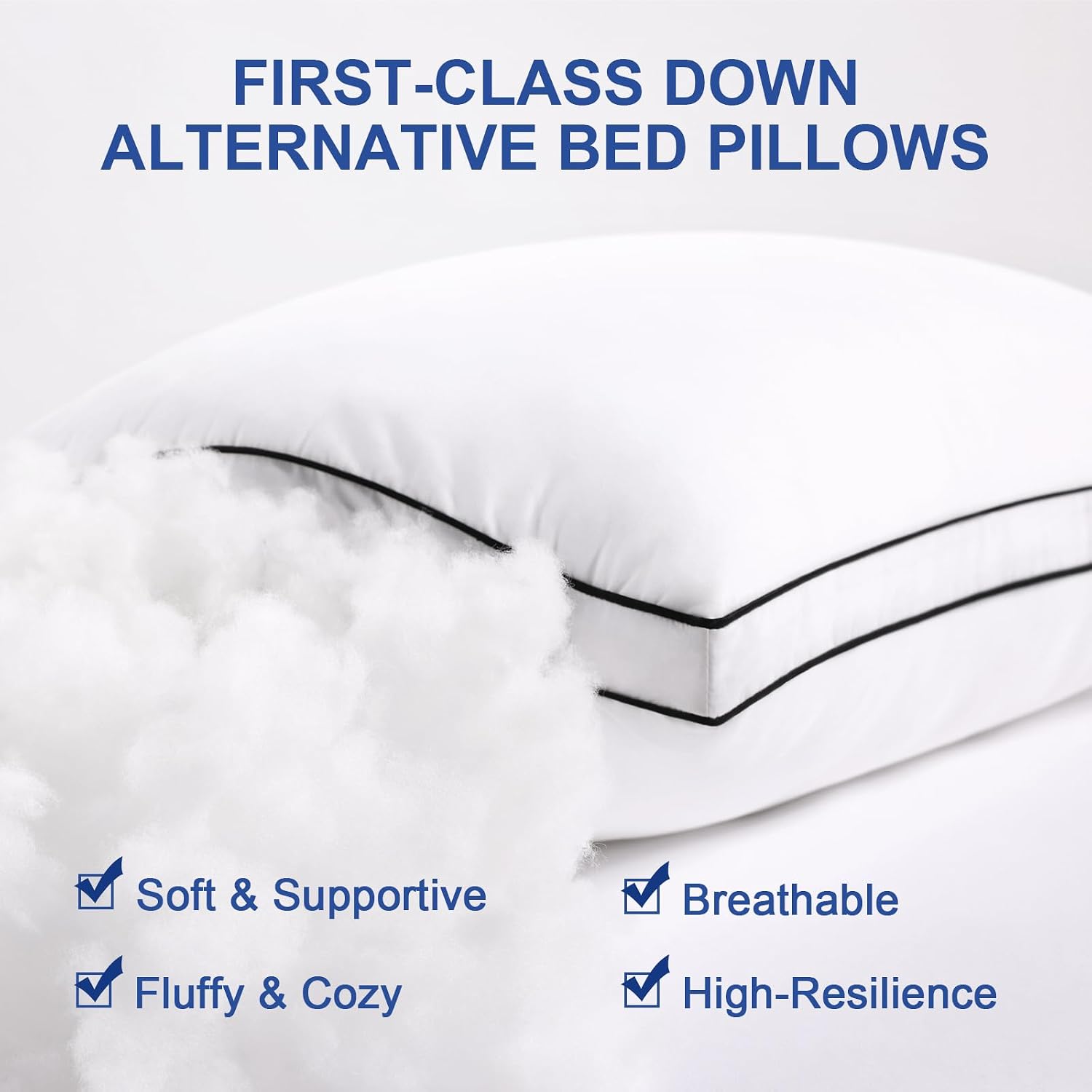 Chokit Pillows King Size Set of 4, Fluffy and Supportive 7D Down Alternative Bed Pillows, Luxury Soft Hotel Quality Gusseted Pillow for Sid…