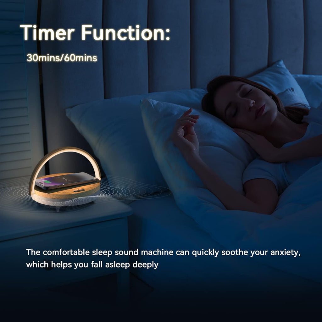 LightUpExquisiteLife Bedside Table LED Night Light with Wireless Charger and Bluetooth Speaker, Desk Lamp As White Noise Machine…