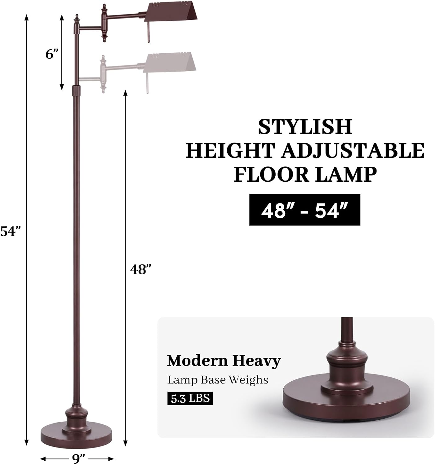 Dimmable Pharmacy Floor Lamp with Remote, 17W LED Reading Floor Lamp with 360°Swing Arm, 3 Color Temperature, Height Adjustable Standing…