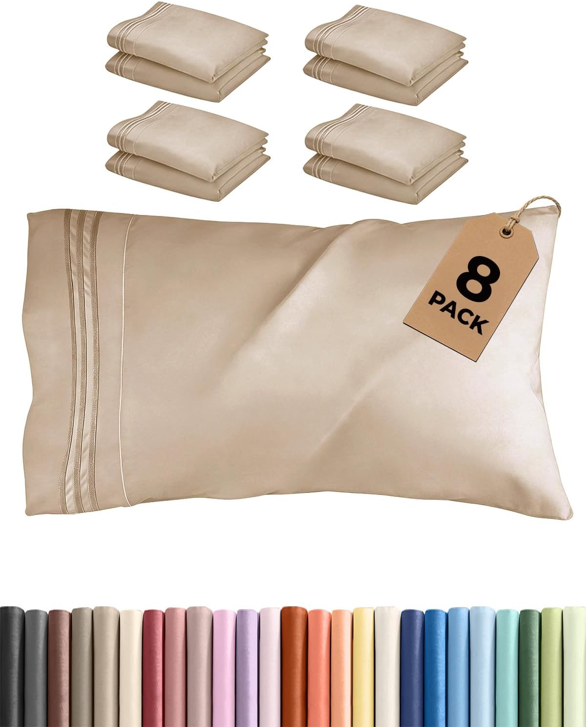 CGKUnlimited Queen Pillow Cases Set of 8 - Ultra Soft Hotel Quality Pillowcase Covers - Comfy & Wrinkle Free - Shrink, Stain and Fade Resis…