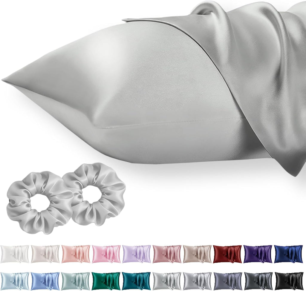 Vielit Standard Satin Pillowcase for Hair 2pc, Similar to Silk Pillow Cases, Easier comfort Than Silk Pillowcase, Gifts for Women Men, Silver…