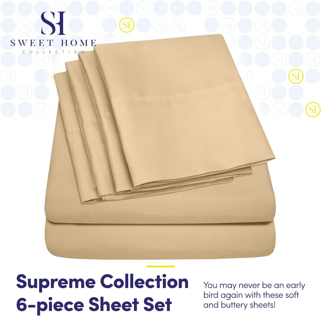Full Size Bed Sheets - 6 Piece 1500 Supreme Collection Fine Brushed Microfiber Deep Pocket Full Sheet Set Bedding - 2 Extra Pillow Cases…
