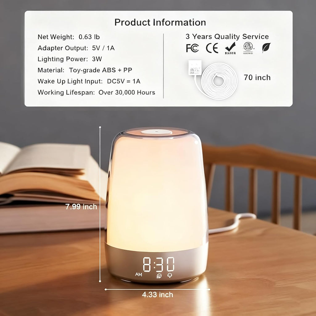 winshine Touch Wake Up Night Light with Sunrise Simulation Alarm Clock, 3 Ways Dimmable Warm White Bedside Lamp for Kid Bedrooms RGB Ambien…