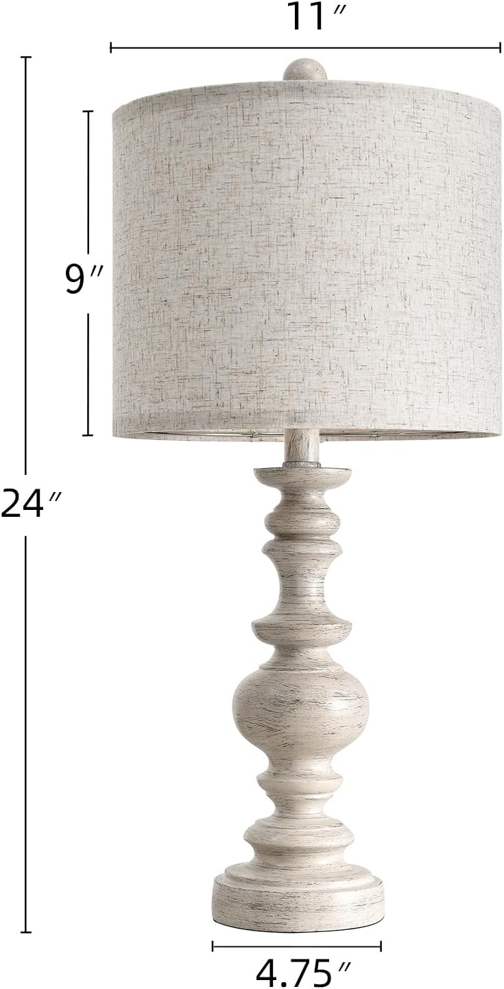 BOBOMOMO 24" Farmhouse Resin Table Lamp Set of 2, Vintage Lamps for Living Room Bedroom with Linen Shades, Traditional Rustic Bedside…