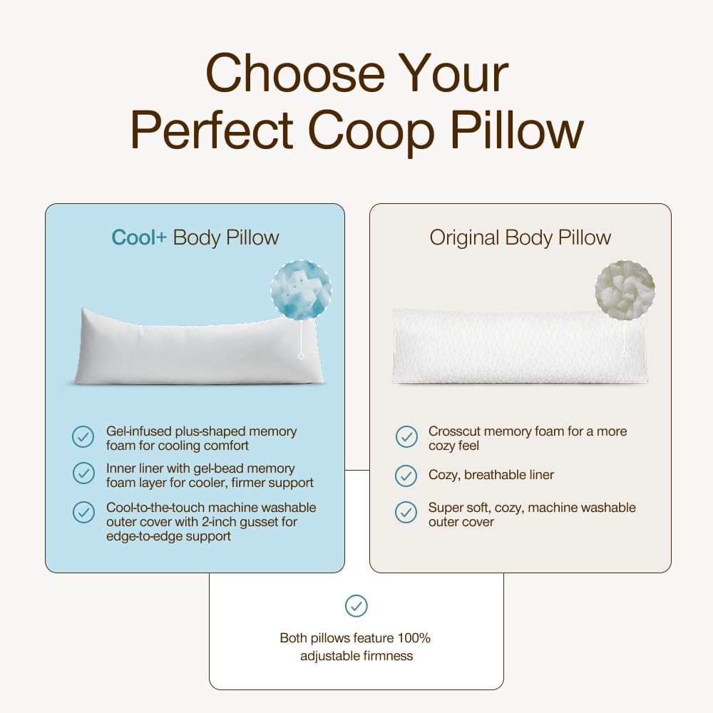 CoopSleepGoods Coop Home Goods Cool+ Adjustable Cooling Body Pillow, 18x52, Cooling Gel Memory Foam & Microfiber, Side Sleeper & Pregnancy…