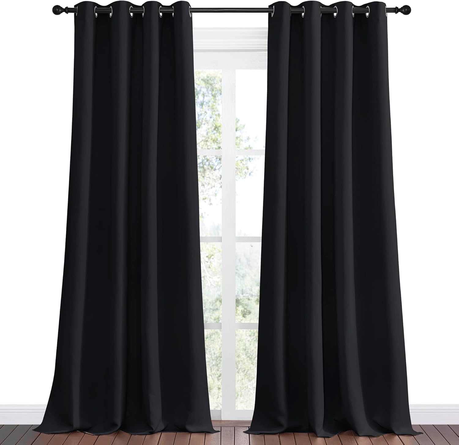 Nicetown Patio Blackout Long Curtain Shades, 2 Panels, 55 inches x 120 inches, Black, Summer Home Decoration Thermal Insulated Grommet Blac…