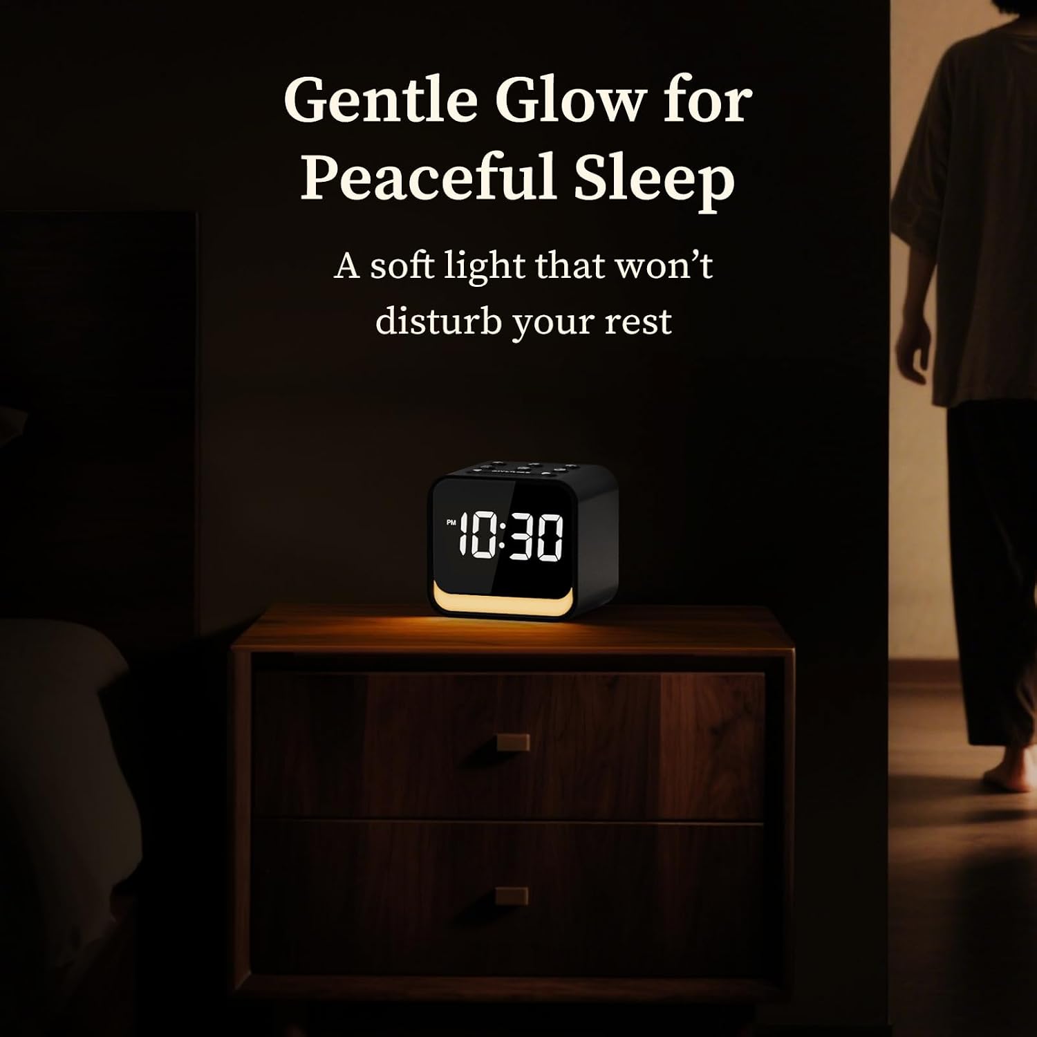 HOUSBAY Wooden Sound Machine Alarm Clock for Bedrooms - Gentle Wake-Up with Birdsong, White Noise for Sleeping, Small Digital Clock for…