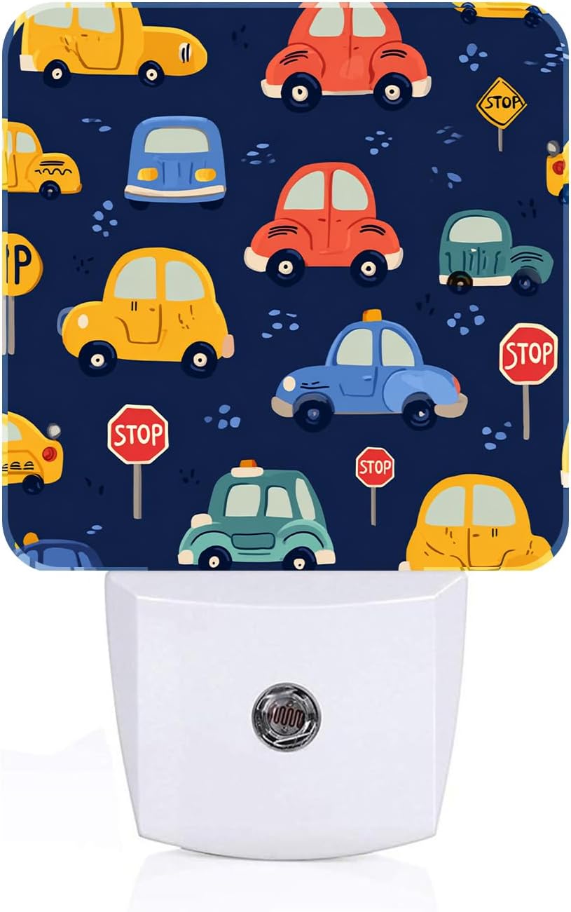 Cute Cartoon Cars Night Light, Plug Into Wall Decor for Stairway, Hallway, Kitchen, Dusk to Dawn Sensor Nightlights for Boys/Girls/Women/Men…
