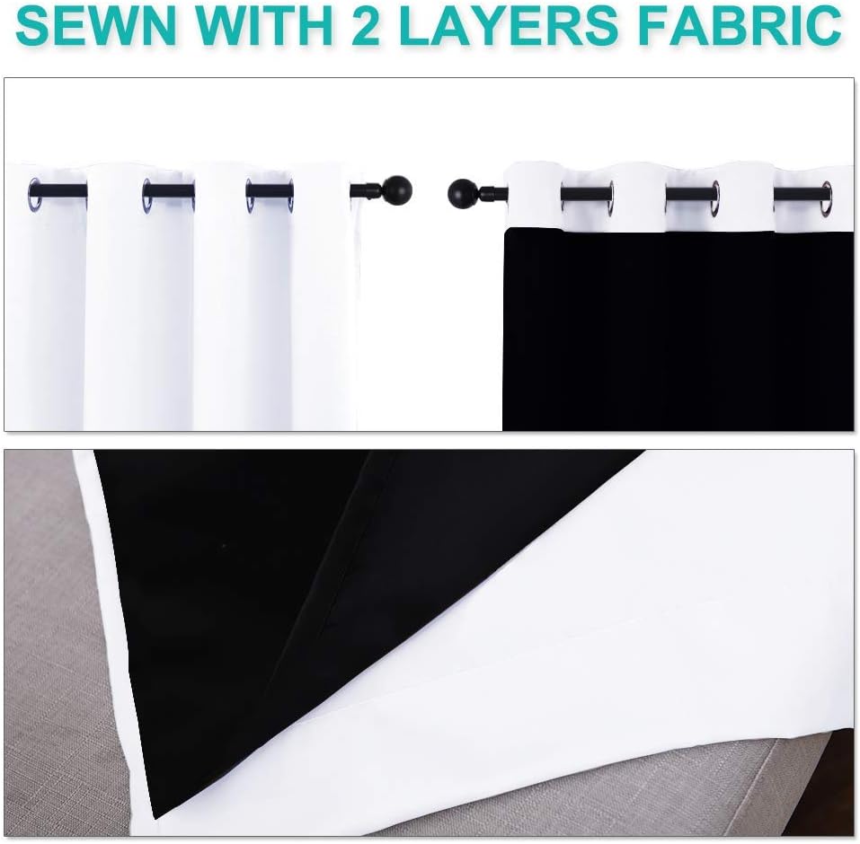 Nicetown White Blackout Curtains 70 inches Long, 2 Pieces, 37" Wide Each Panel, Full Light Blocking Drapes with Black Liner for Nursery, No…