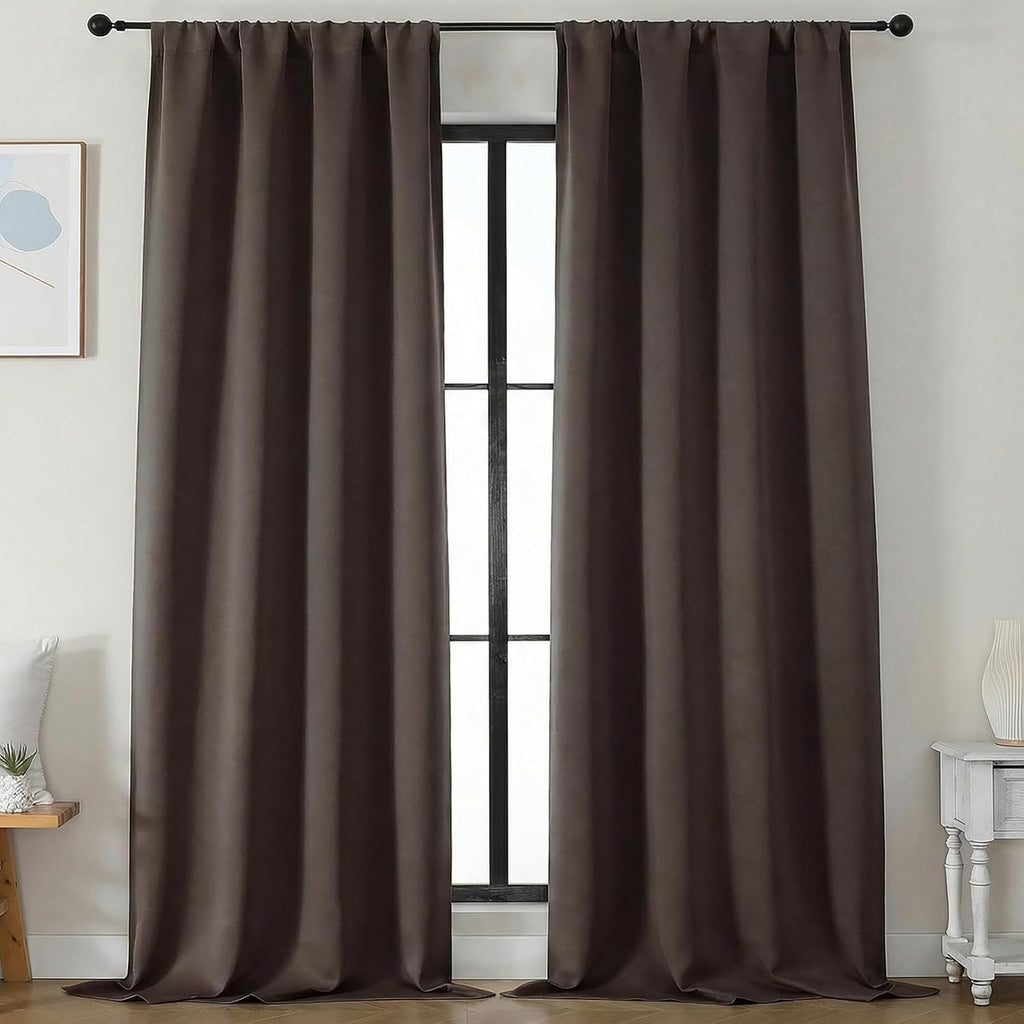 Simplebrand Blackout Extra 10ft Curtains for Patio 120 Inches Long 2 Panels Set, Solid Thermal Insulated Energy Saving Rod Pocket Window Tr…