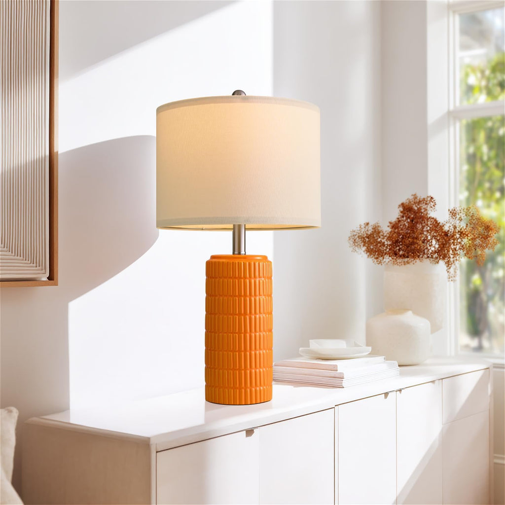PoKat 23" Orange Table Lamps Decor for Living Room Set of 2, Modern Living Room Lamps for End Table, Ceramic Table Lamps for Bedroom…