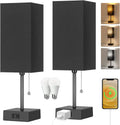 Table Lamp for Bedroom set of 2,3-Color Bedside Lamps with Pull Chain Table Lamps for Nightstand with AC Outlets, Night Light Lamps with…