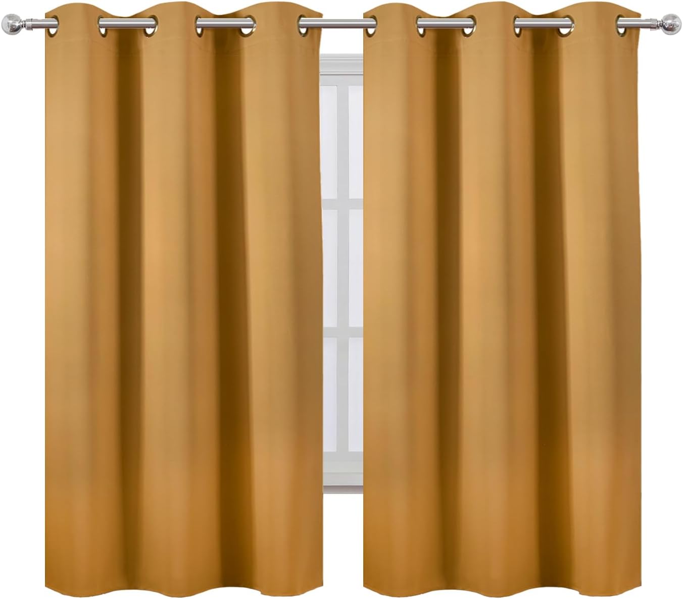 Lemomo Blackout Curtains 42 x 63 inch/Mustard YellowCurtains Set of 2 Panels/Thermal Insulated Room Darkening Bedroom Curtains 63 inch silv…